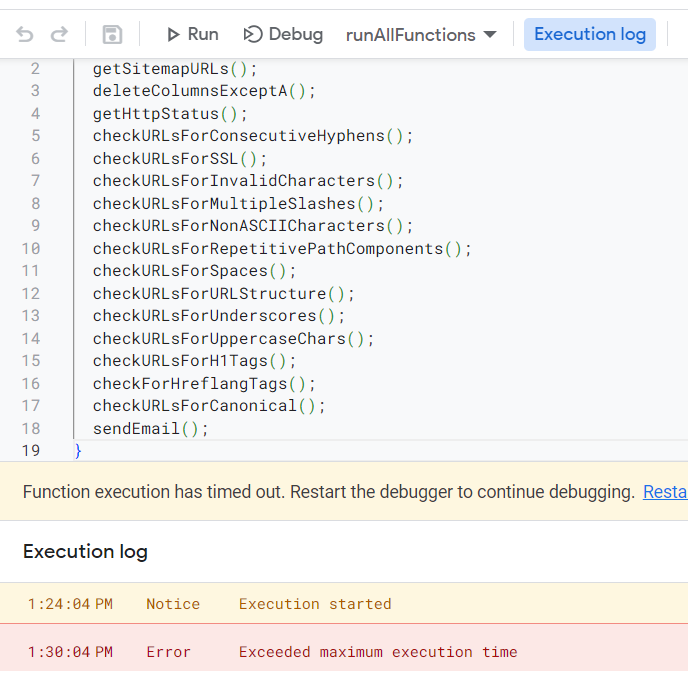 run all functions apps script