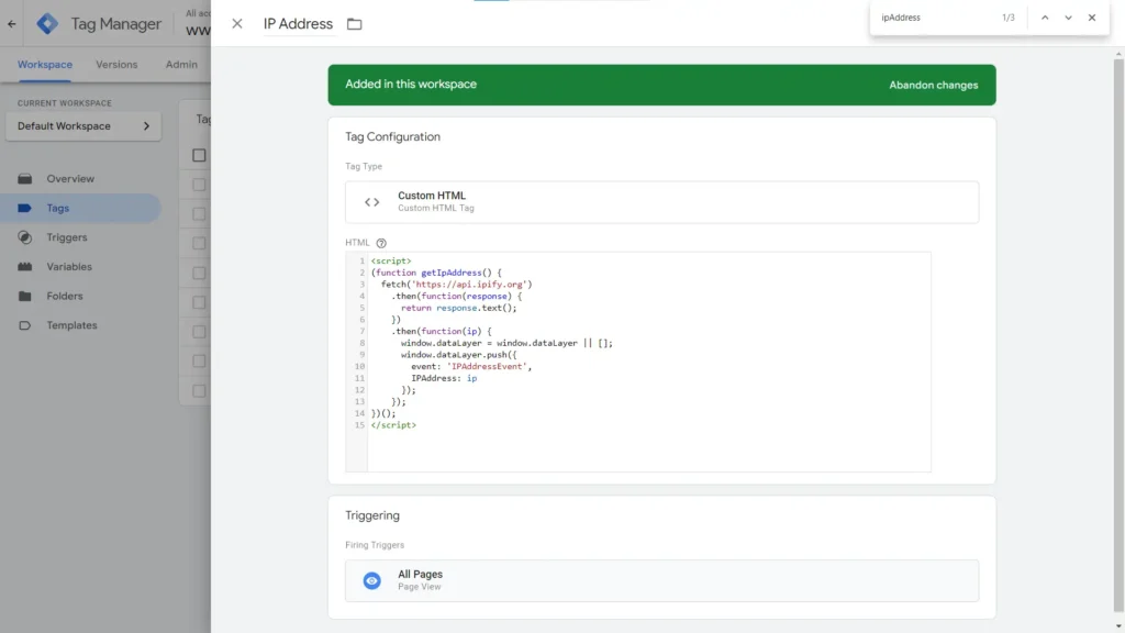 IP Address Custom HTML